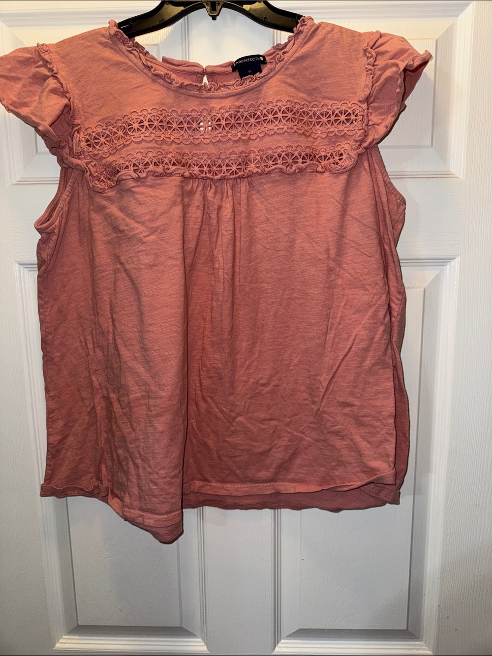 Architect Dusty Rose Crochet Yoke Flutter Sleeve Top